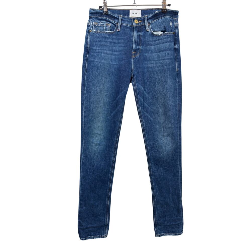 FRAME Le Nik Jeans Womens 27 Blue Moma Straight Mid Rise Distressed